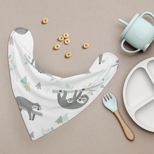 Sloth Aqua and Grey Collection Fabric Bandana Baby Bibs - 3 Pack Set - alt image 1