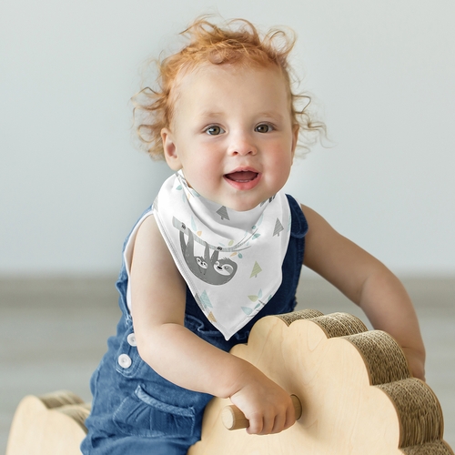 Sloth Aqua and Grey Collection Fabric Bandana Baby Bibs - 3 Pack Set - alt image 3