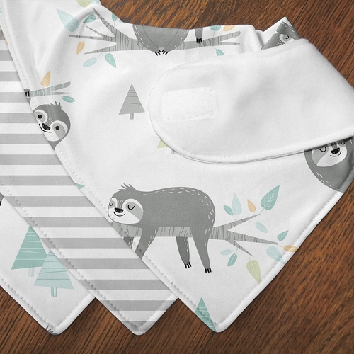 Sloth Aqua and Grey Collection Fabric Bandana Baby Bibs - 3 Pack Set - alt image 4