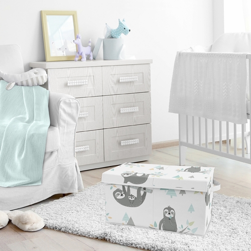 Sloth Aqua and Grey Collection Fabric Toy Bin Storage - alt image 3