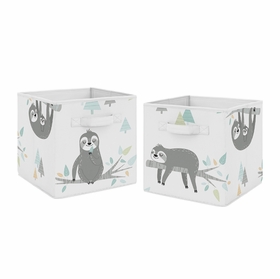 Sloth Aqua and Grey Collection Foldable Fabric Storage Bins