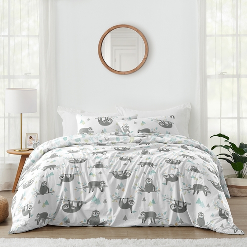 Sloth Aqua and Grey Collection Full/Queen Bedding