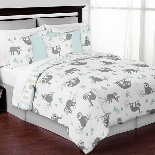 Sloth Aqua and Grey Collection Full/Queen Bedding - alt image 1