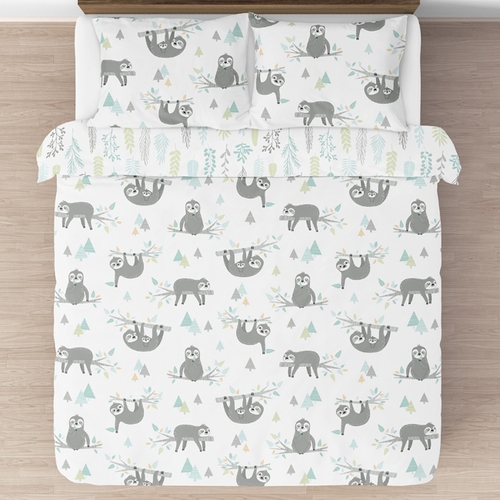 Sloth Aqua and Grey Collection Full/Queen Bedding - alt image 2