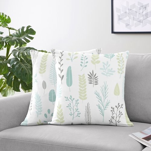 Sloth Aqua and Grey Collection Leaf Print Decorative Accent Throw Pillows - Set of 2 - alt image 1