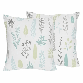 Sloth Aqua and Grey Collection Leaf Print Decorative Accent Throw Pillows - Set of 2