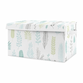 Sloth Aqua and Grey Collection Leaf Print Fabric Toy Bin Storage
