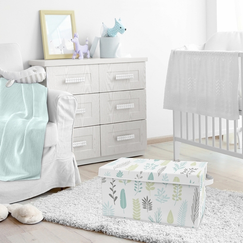 Sloth Aqua and Grey Collection Leaf Print Fabric Toy Bin Storage - alt image 3