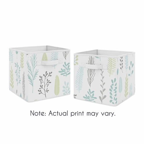 Sloth Aqua and Grey Collection Leaf Print Foldable Fabric Storage Bins