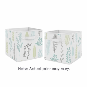 Sloth Aqua and Grey Collection Leaf Print Foldable Fabric Storage Bins