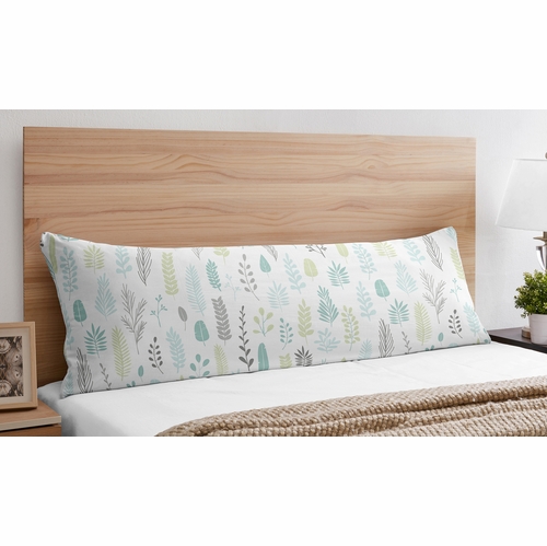 Sloth Aqua and Grey Collection Leaf Print Full Length Body Pillow Cover - alt image 1