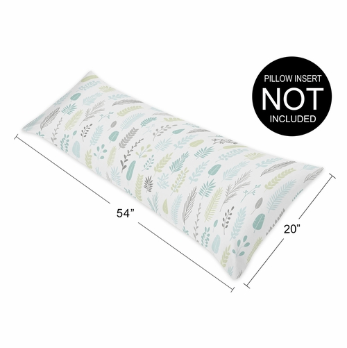 Sloth Aqua and Grey Collection Leaf Print Full Length Body Pillow Cover - alt image 3