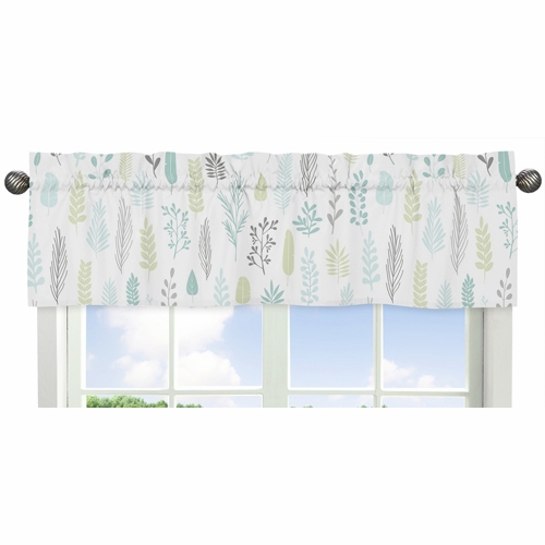 Sloth Aqua and Grey Collection Leaf Print Window Valance