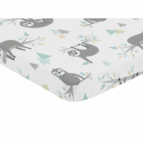 Sloth Aqua and Grey Collection Mini Crib Sheet