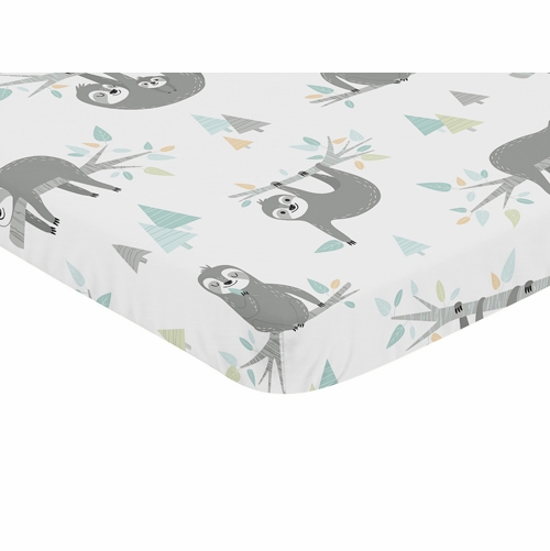 Sloth Aqua and Grey Collection Mini Crib Sheet
