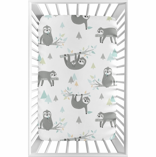 Sloth Aqua and Grey Collection Mini Crib Sheet - alt image 1