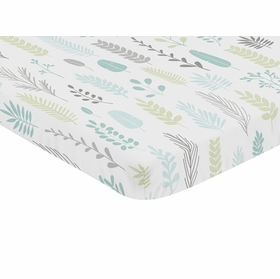 Sloth Aqua and Grey Collection Mini Crib Sheet - Leaf Print
