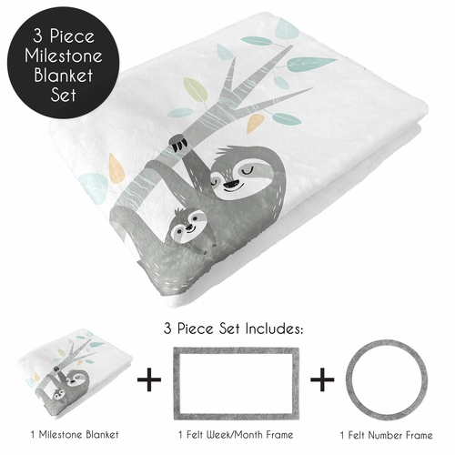 Sloth Aqua And Grey Collection Monthly Milestone Baby Blanket - alt image 1