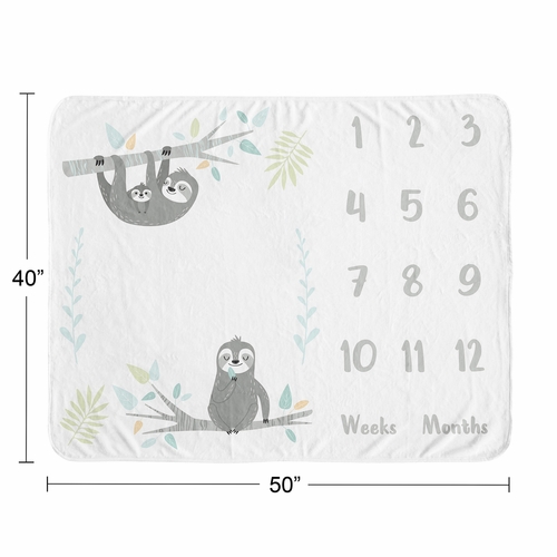 Sloth Aqua And Grey Collection Monthly Milestone Baby Blanket - alt image 3