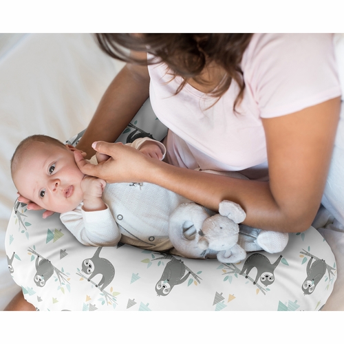 Sloth Aqua and Grey Collection Nursing Breastfeeding Pillow Cover - alt image 1