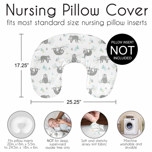 Sloth Aqua and Grey Collection Nursing Breastfeeding Pillow Cover - alt image 5