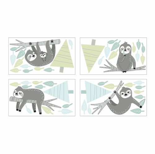 Sloth Aqua And Grey Collection Peel and Stick Wall Decal Stickers - Set of 4 Sheets - alt image 1
