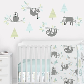 Sloth Aqua And Grey Collection Peel and Stick Wall Decal Stickers - Set of 4 Sheets