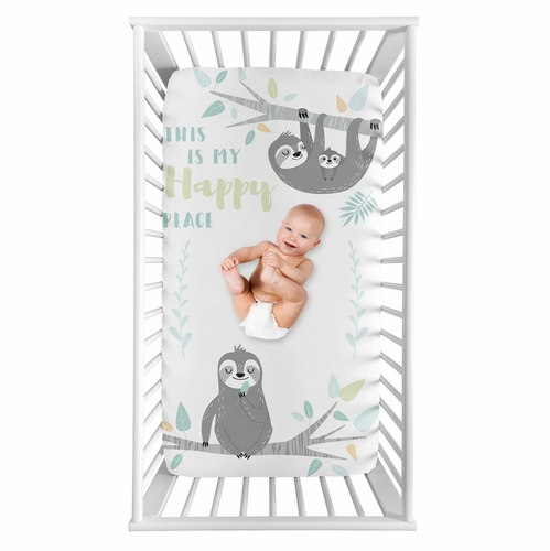 Sloth Aqua and Grey Collection Photo Op Crib Sheet