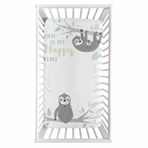 Sloth Aqua and Grey Collection Photo Op Crib Sheet - alt image 1