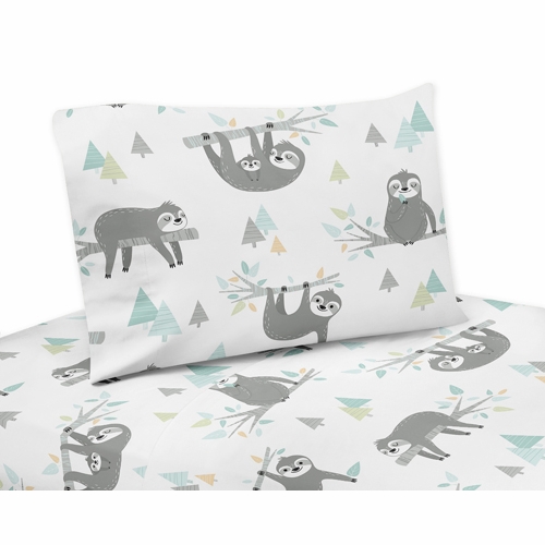 Sloth Aqua and Grey Collection Queen Sheet Set