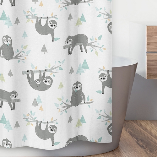 Sloth Aqua and Grey Collection Shower Curtain - alt image 2