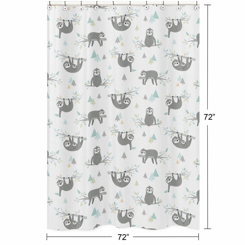 Sloth Aqua and Grey Collection Shower Curtain - alt image 4