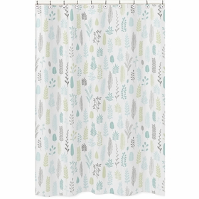 Sloth Aqua and Grey Collection Shower Curtain - Leaf Print