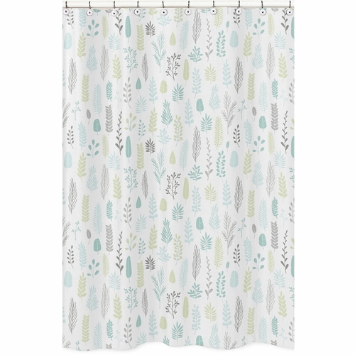 Sloth Aqua and Grey Collection Shower Curtain - Leaf Print