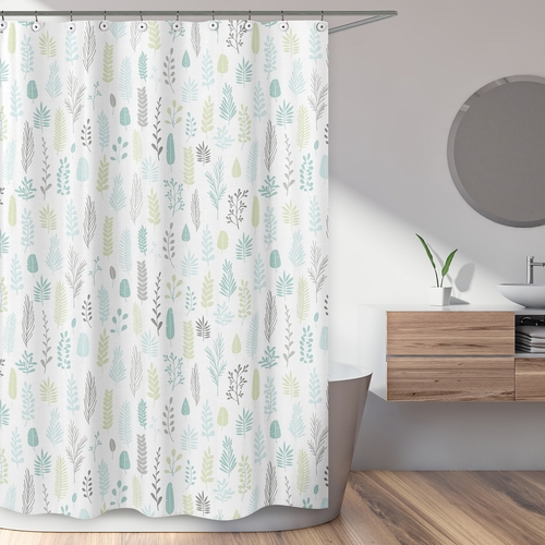 Sloth Aqua and Grey Collection Shower Curtain - Leaf Print - alt image 1
