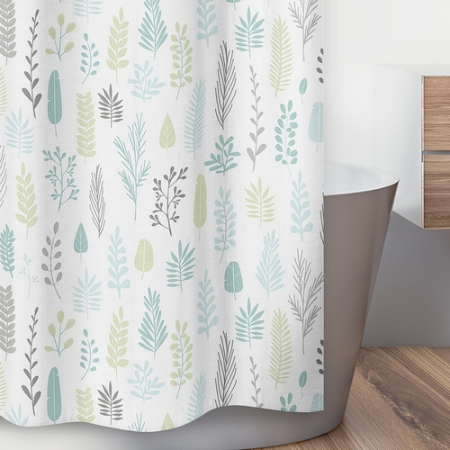 Sloth Aqua and Grey Collection Shower Curtain - Leaf Print - alt image 2
