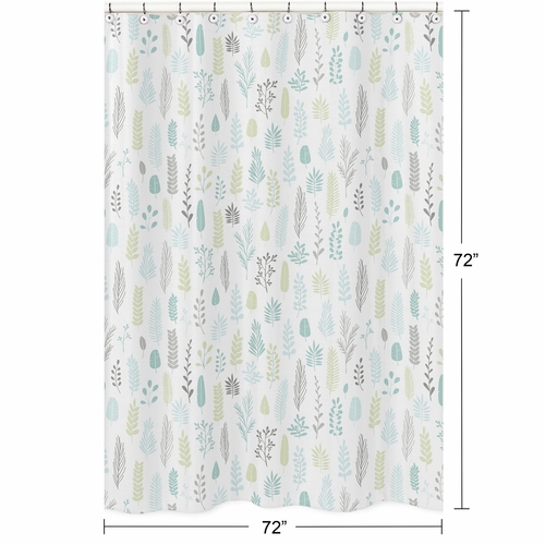 Sloth Aqua and Grey Collection Shower Curtain - Leaf Print - alt image 4