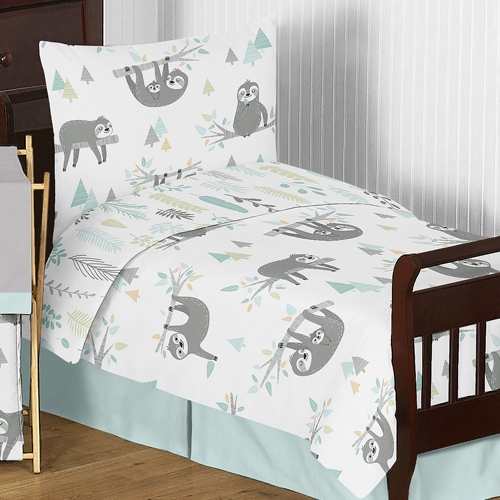 Sloth Aqua and Grey Collection Toddler Bedding - alt image 4