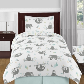 Sloth Aqua and Grey Collection Twin Bedding