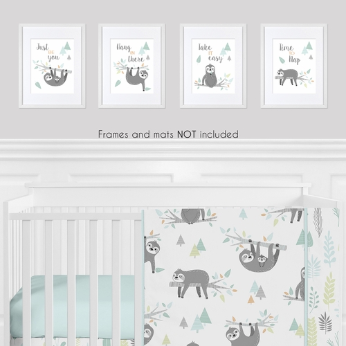 Sloth Aqua and Grey Collection Wall Art Prints - Set of 4 - alt image 1
