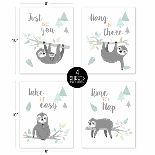 Sloth Aqua and Grey Collection Wall Art Prints - Set of 4 - alt image 4