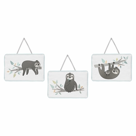 Sloth Aqua and Grey Collection Wall Hangings