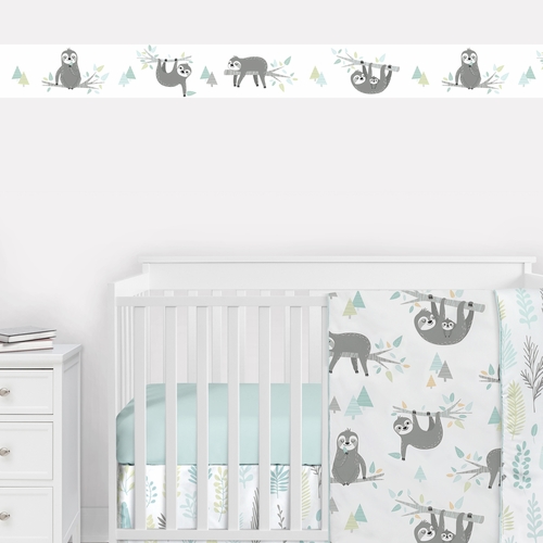 Sloth Aqua And Grey Collection Wallpaper Border