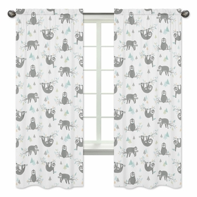 Sloth Aqua and Grey Collection Window Panels - Set of 2