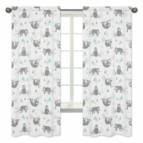 Sloth Aqua and Grey Collection Window Panels - Set of 2