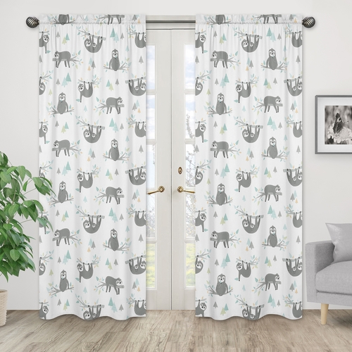Sloth Aqua and Grey Collection Window Panels - Set of 2 - alt image 1