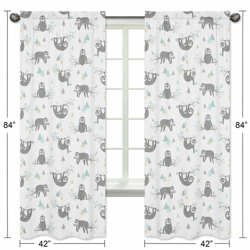 Sloth Aqua and Grey Collection Window Panels - Set of 2 - alt image 4