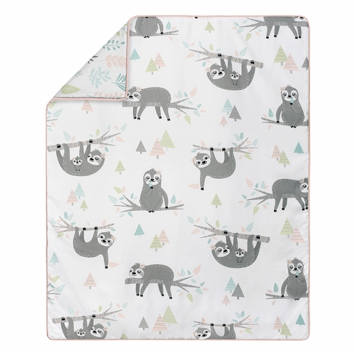 Sloth Pink and Grey Collection 4 Piece Bumperless Crib Bedding - alt image 2
