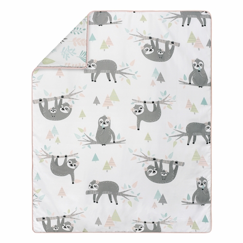 Sloth Pink and Grey Collection 5 Piece Crib Bedding - alt image 2