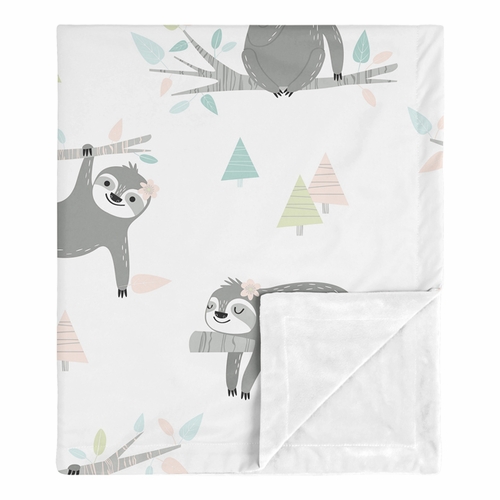 Sloth Pink and Grey Collection Baby Blanket